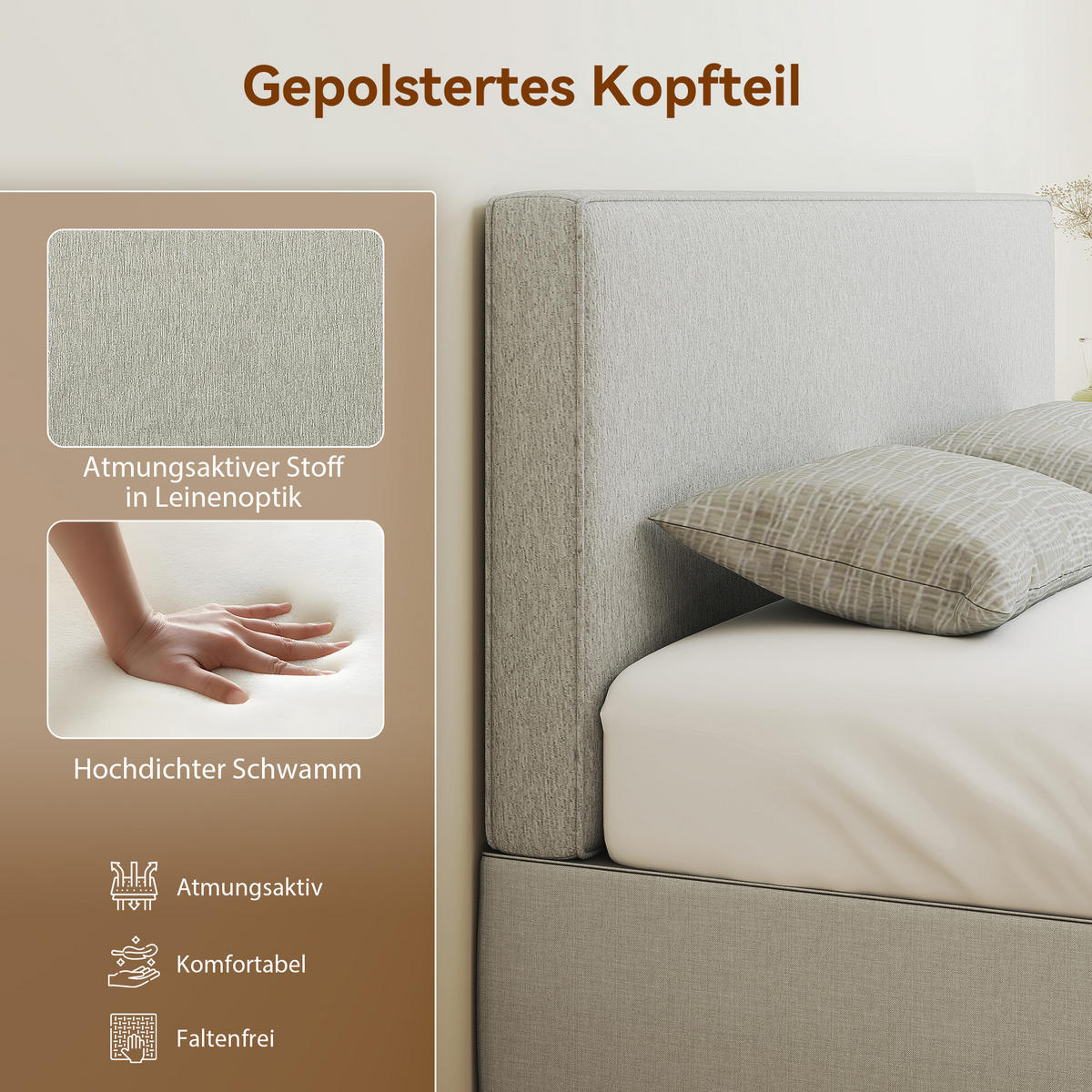 KOPFTEIL Polyester Eukalyptusholz Cremeweiß - Creme, Textil (10/60/160cm) - HOMCOM
