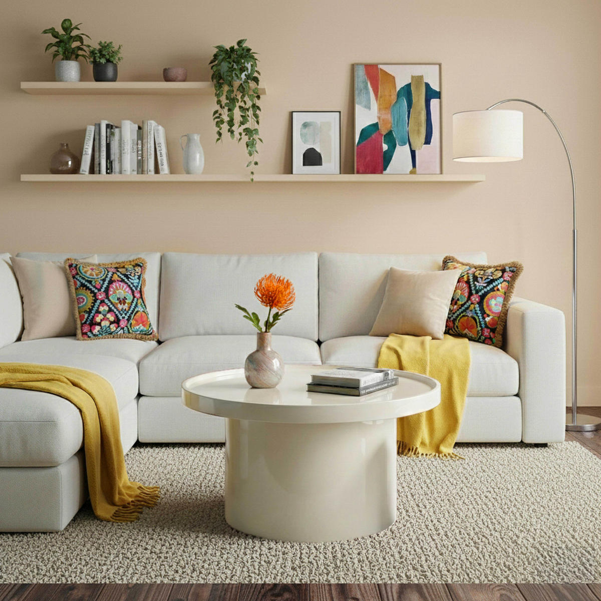 COUCHTISCH, Ekru - Weiß, Holzwerkstoff (70/70/40cm) - Oviala