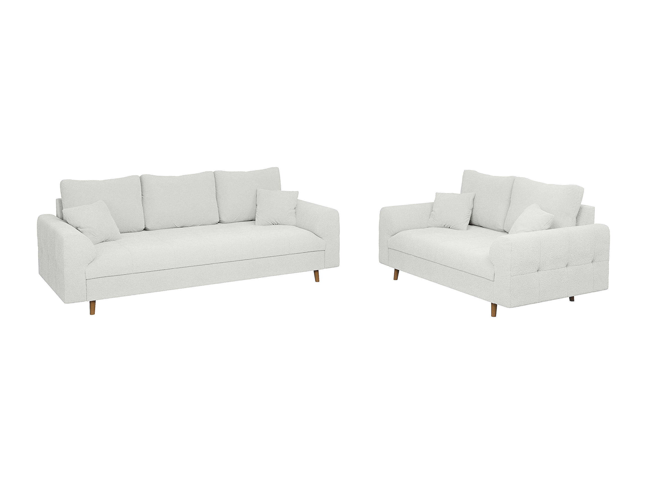 SITZGARNITUR 3+2 Henrik Weiß Boucle - Weiß/Braun, Holz/Textil (210/81/93cm) - S-Style Möbel