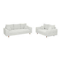 SITZGARNITUR 3+2 Henrik Weiß Boucle - Weiß/Braun, Holz/Textil (210/81/93cm) - S-Style Möbel