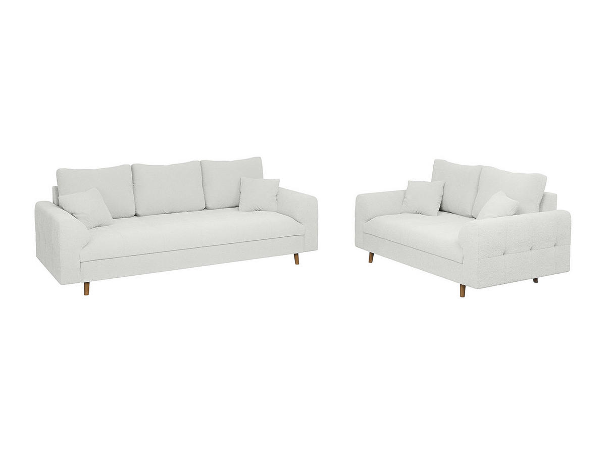 SITZGARNITUR 3+2 Henrik Weiß Boucle - Weiß/Braun, Holz/Textil (210/81/93cm) - S-Style Möbel
