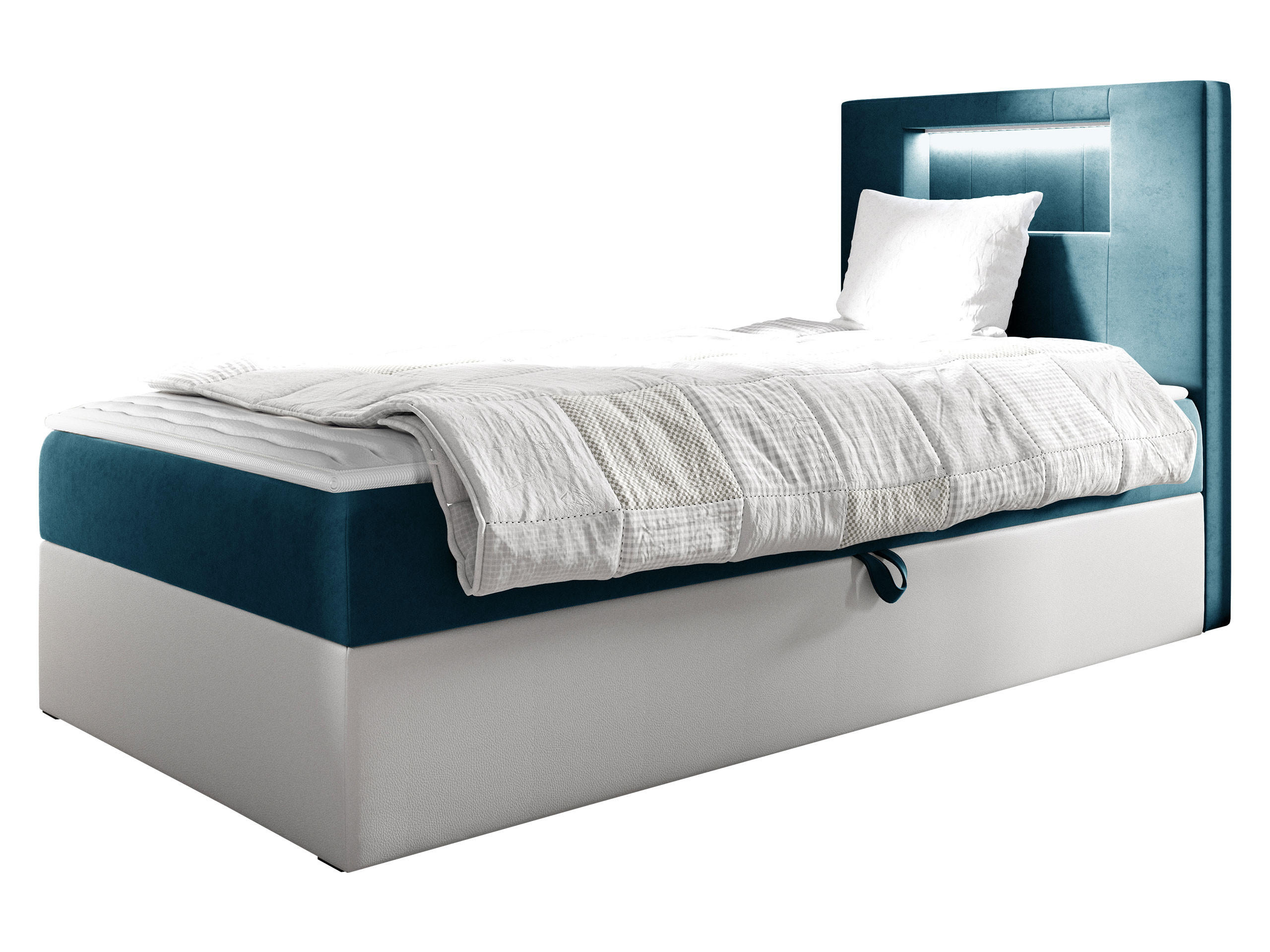 BOXBETT Gold Junior 1, Seite zum Öffnen des Bettkastens: Rechts - Türkis/Weiß, Holz (100/200cm) - MIRJAN24