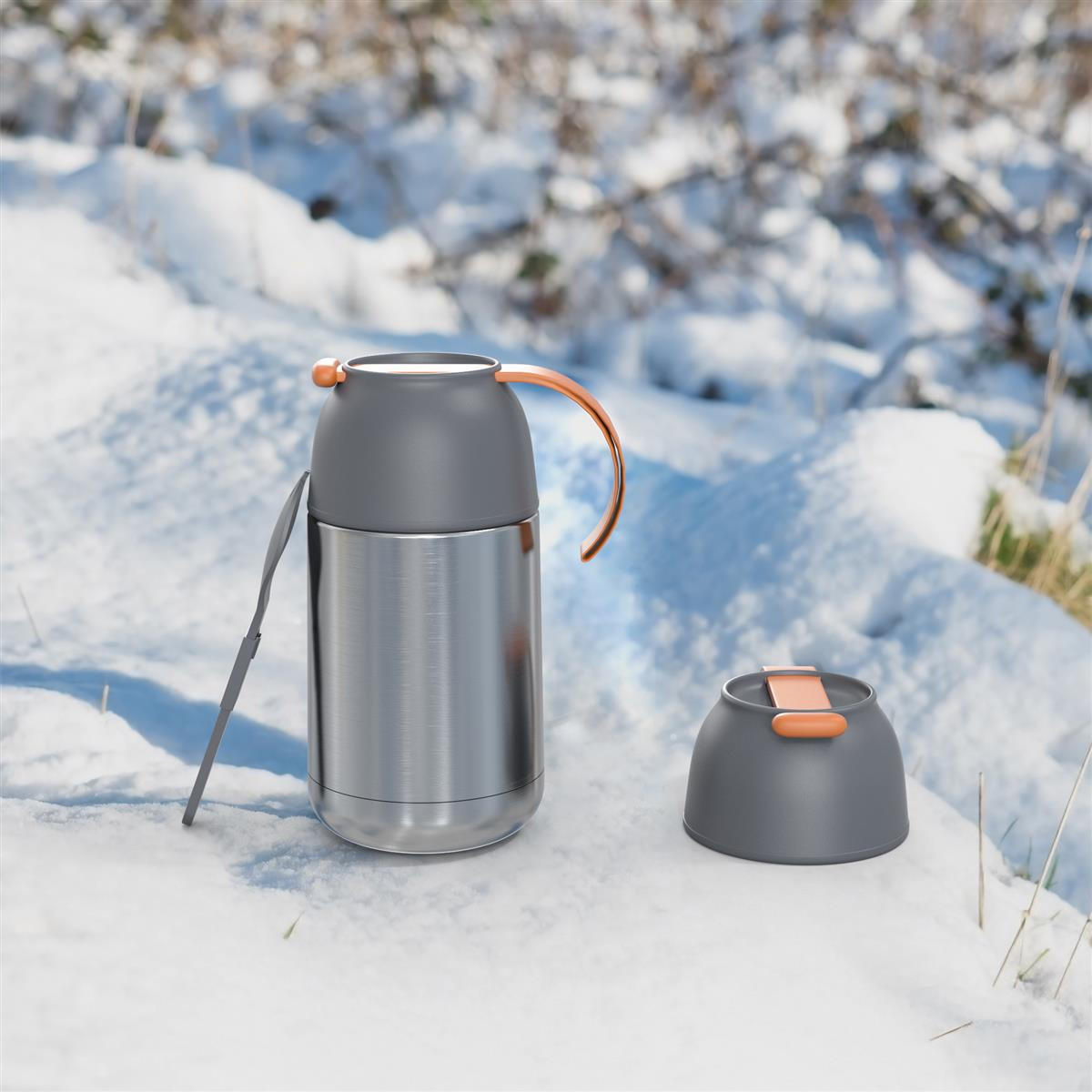 THERMOBEHÄLTER 650ml Auslaufsicher - Grau, Metall (0.65L) - Intirilife