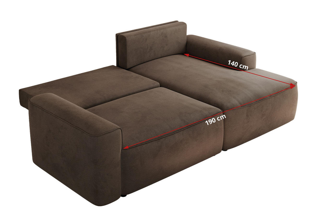 ECKSOFA BELLUNO L Braun Velvet - Links - Schwarz/Braun, Textil (144/233cm) - MKS