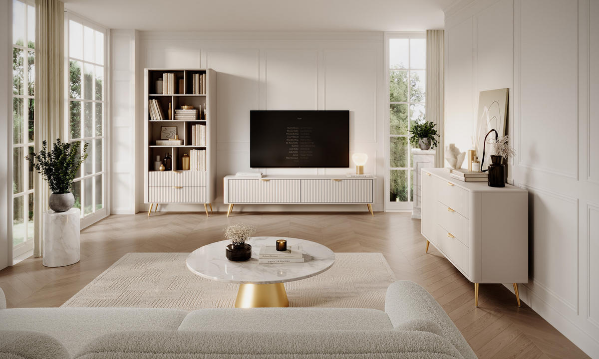 REGAL Lante Beige, Bücherregal mit 2 Schubladen - Beige, Holzwerkstoff (88/194/38cm) - Bettso