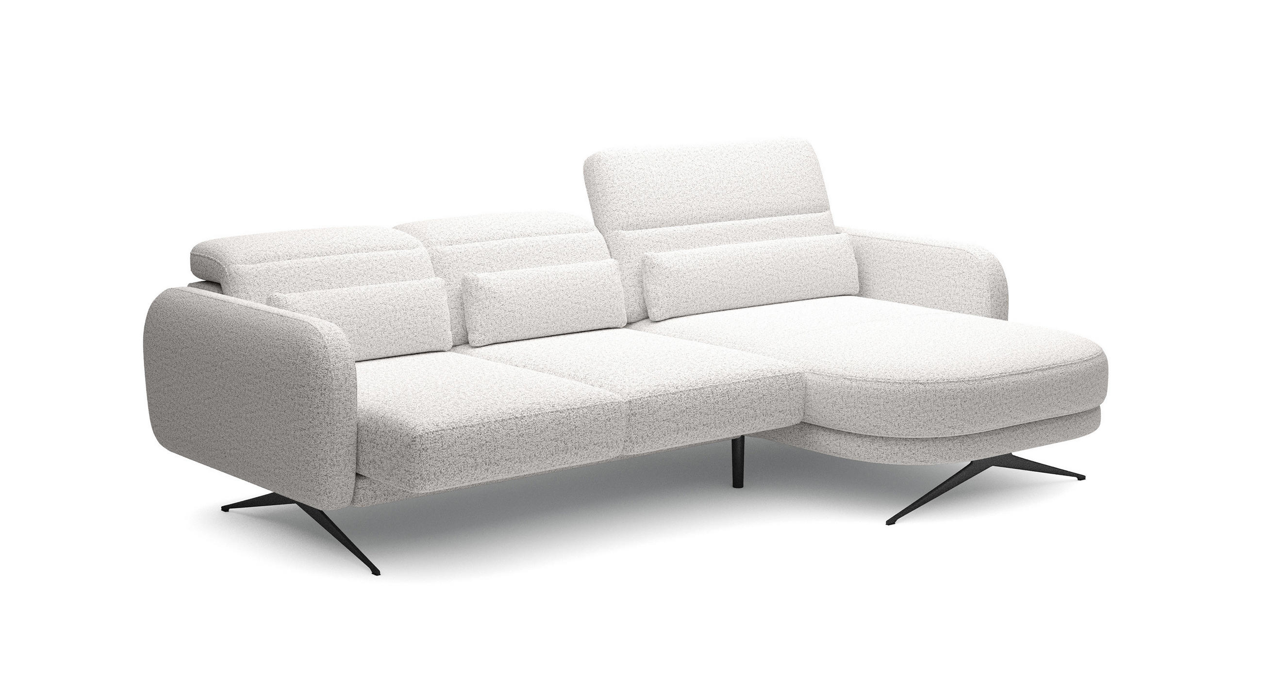 ECKSOFA Barillo – Verstellbare Rückenlehne, Stahlfüße, Elegante Armlehnen, Drei Rückenkissen, Freistehend, 261x170x97 cm – Rechte, Esche - Silberfarben, Holz/Textil (261/170cm) - DomoHome