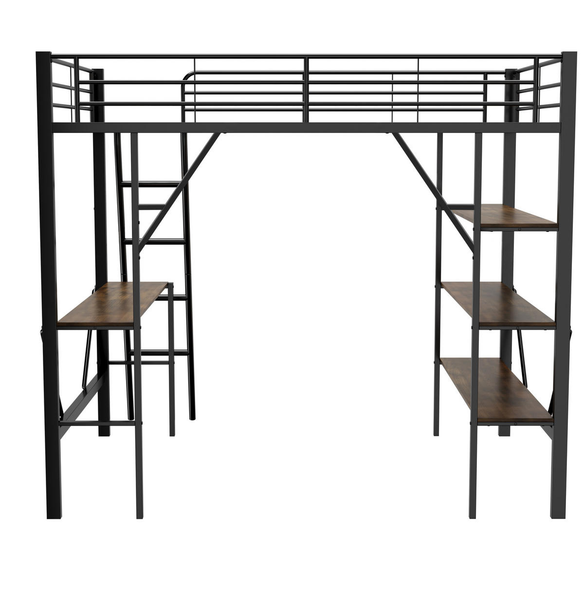 VISOKI krevet 90/200 cm s radnim stolom i 3 velike police, metalni okvir, Crna - crna, metal (90/200cm) - Redom