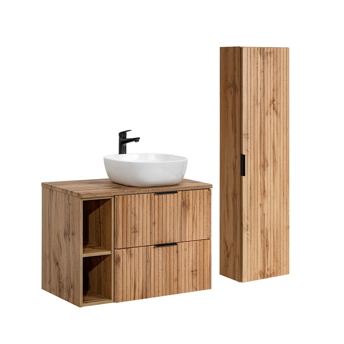 BADMÖBEL Adriel 2er-Set Holz - Braun, Holzwerkstoff (80.6/59/46cm) - Petits-meubles