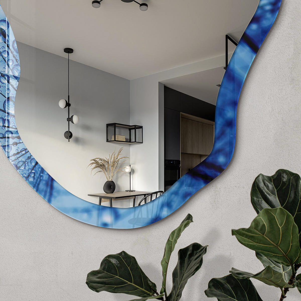 SPIEGEL 90x45 cm asymmetrisch mit Druck - Blauer Löwenzahn - Transparent, Glas (45/90/0.4cm) - TULUP