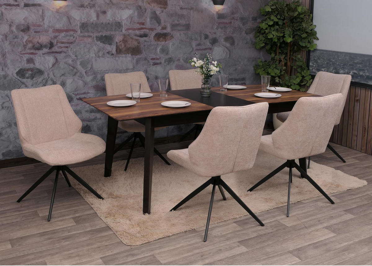 JÍDELNÍ ŽIDLE černá, béžová, sada 6 kusů - černá/béžová, textil (55/88/62cm) - MCW