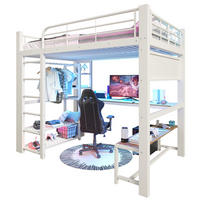 HOCHBETT 140/200 cm mit LED-Beleuchtung, Schreibtisch, Stauraumtreppe und Lochplatte, Weiß - Weiß, Metall (140/200cm) - Redom