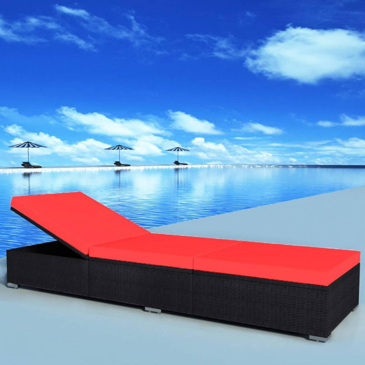 SONNENLIEGE mit Auflage Poly Rattan Schwarz - Schwarz, Holz (60/31/195cm) - furnicato