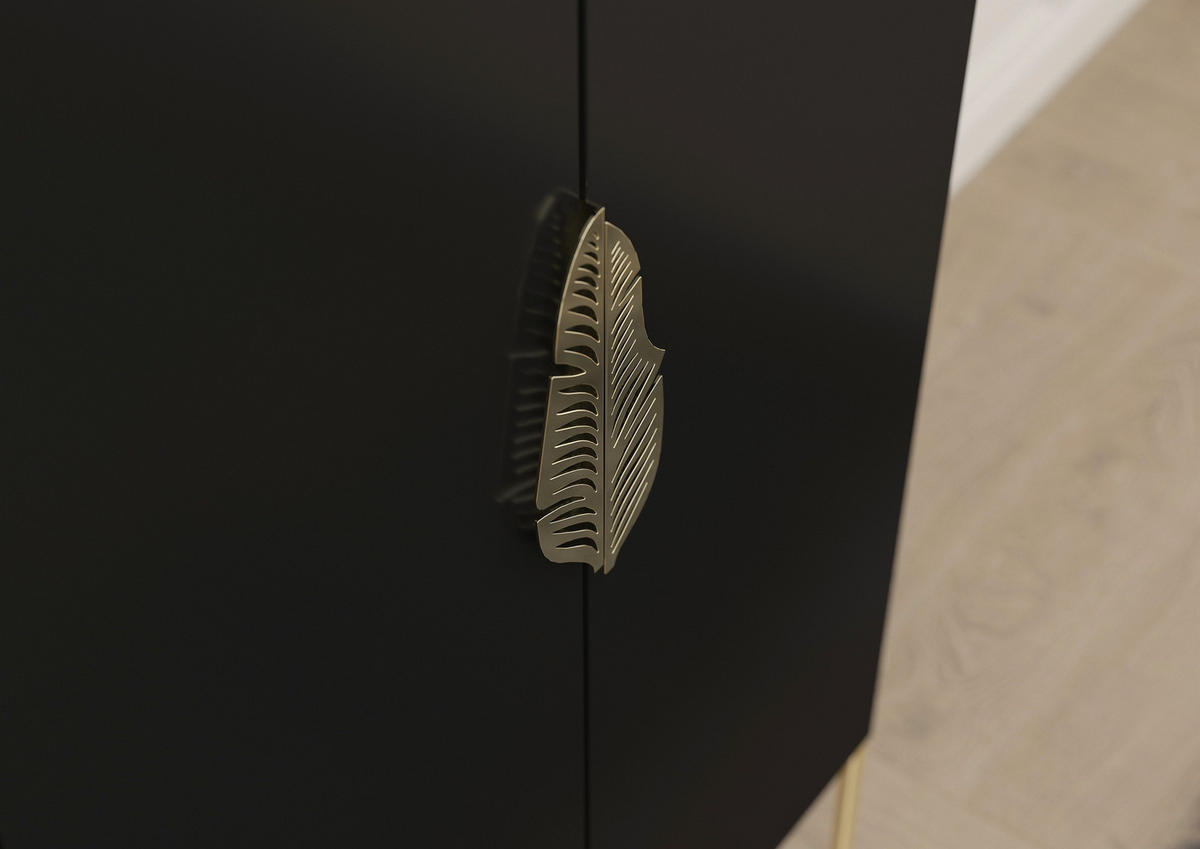HIGHBOARD Merlin, Schwarz, Goldene Details - Goldfarben/Schwarz, Holzwerkstoff/Metall (80/160/40cm) - Skandica