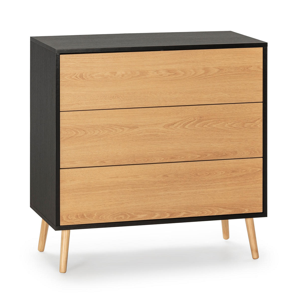 KOMMODE 80/80/40 Apolo 3 Schubladen - Schwarz, Holzwerkstoff (80/80/40cm)