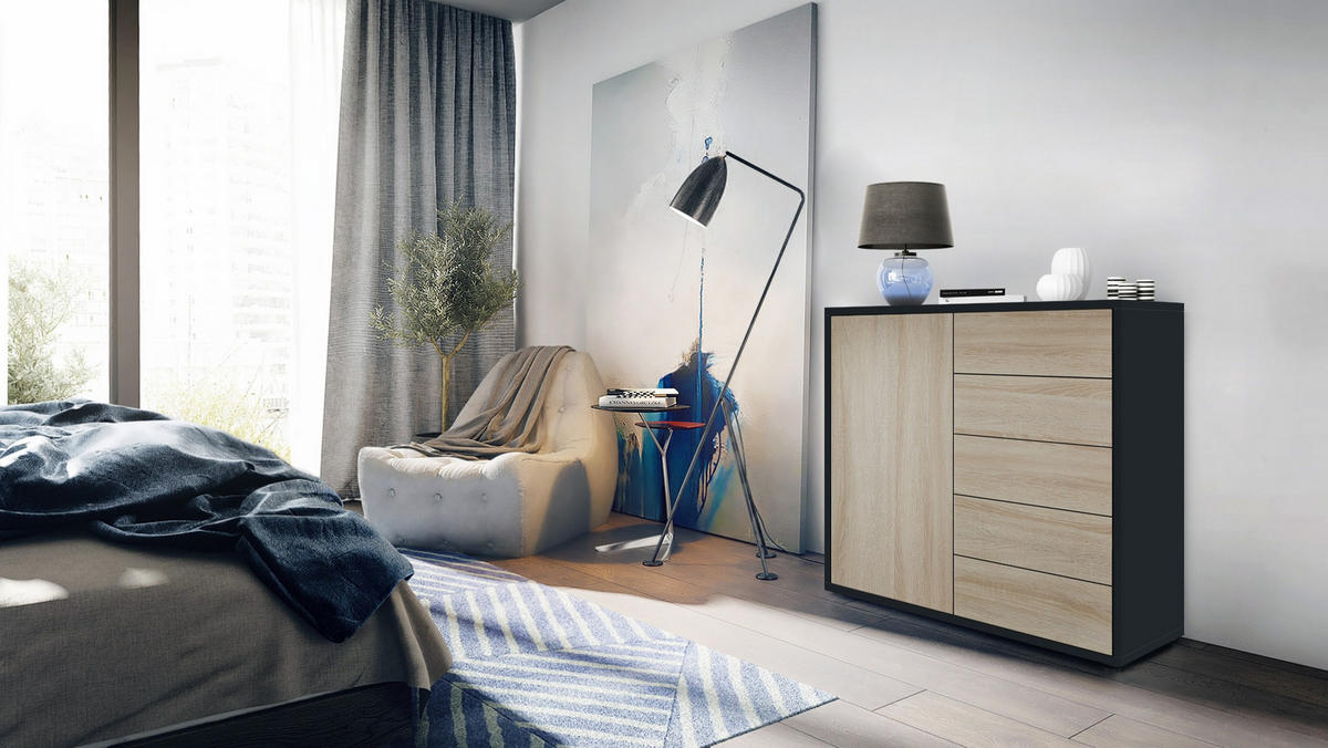 KOMMODE Ben Front in Eiche sägerau - Eiche San Remo, Holzwerkstoff (79/74/36cm) - Vladon
