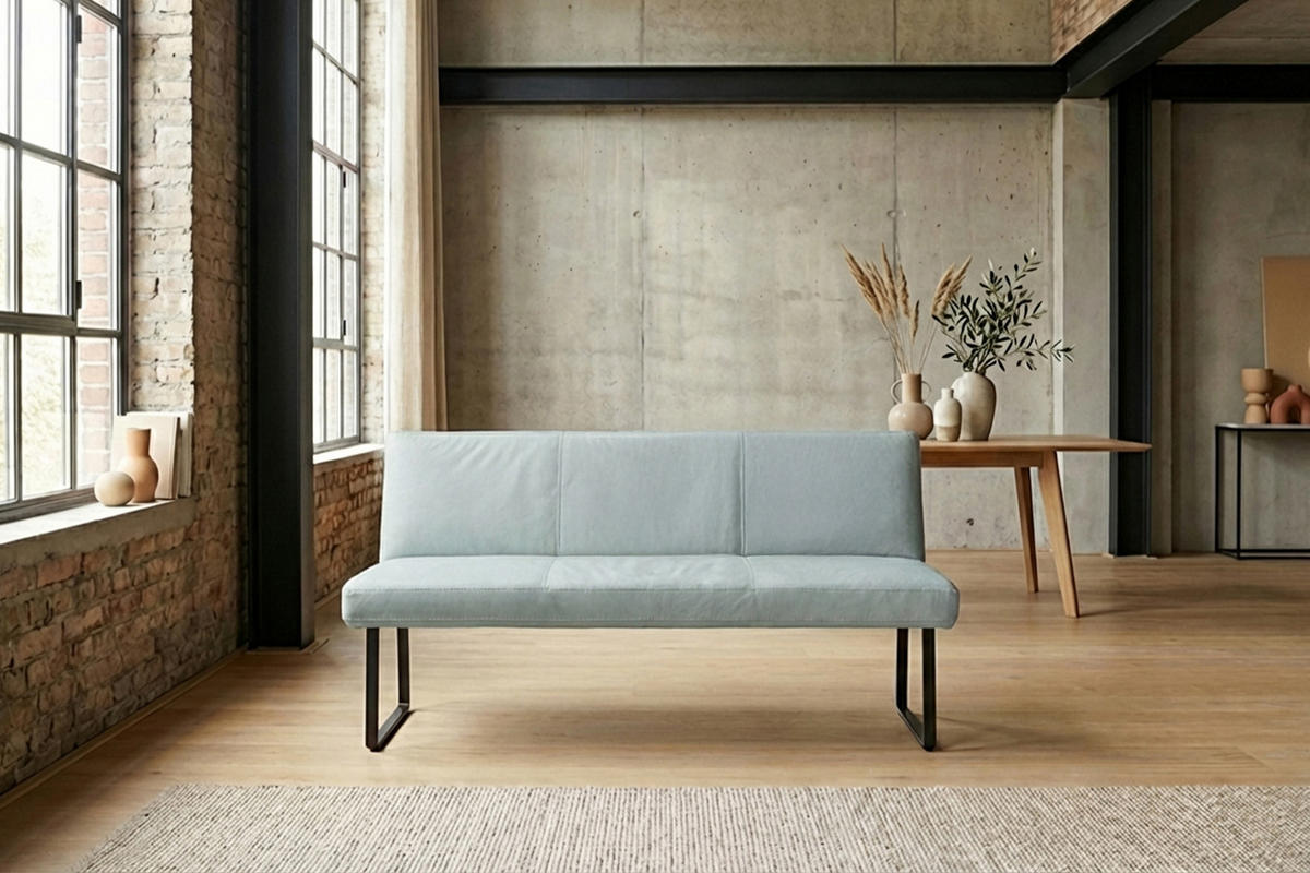 ESSZIMMERBANK ELEEN Hellblau Leder - Hellblau, Leder (243/85/69cm) - KAWOLA