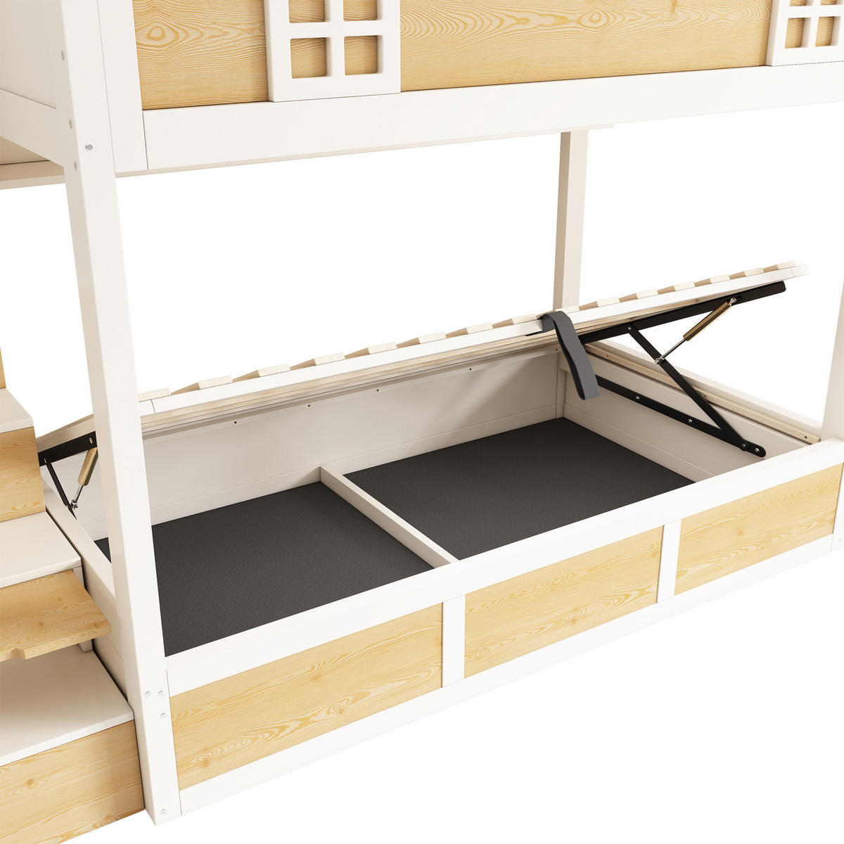 ETAGENBETT 90/200 cm Weiß und Natur aus Metall mit Treppenschrank - Naturfarben, Holzwerkstoff (90/200cm) - OKWISH