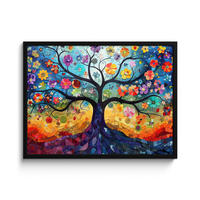 POSTER MIT RAHMEN Kunst - Baum des Lebens - Blumen - Hippie 80x60 cm - Dunkelblau, Papier (80/60cm) - MuchoWow