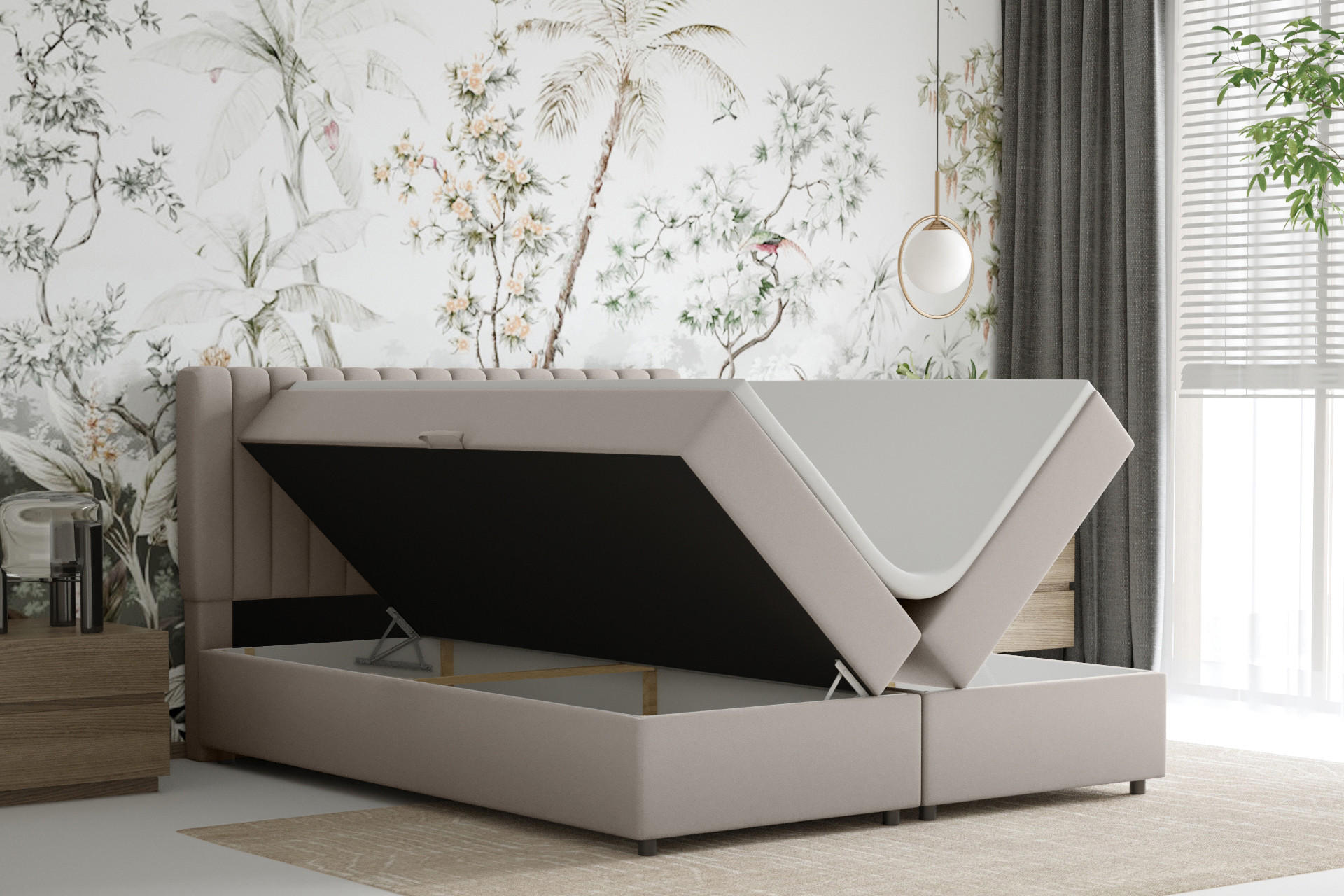 BOXBETT Everest beige 160 x 200 cm Doppelbett mit hochwertiger Bonell-Matratze und Topper - Cappuccino, Holz (160/200cm) - Panda Möbel