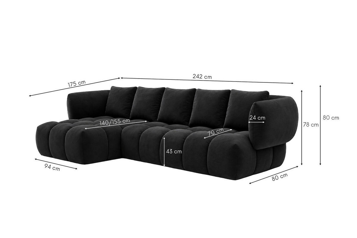ECKSOFA L-Form, Veloursstoff Bluvel, Schwarz, Links, SEVIO L - Schwarz, Holz (242/175cm) - Kaiser Möbel