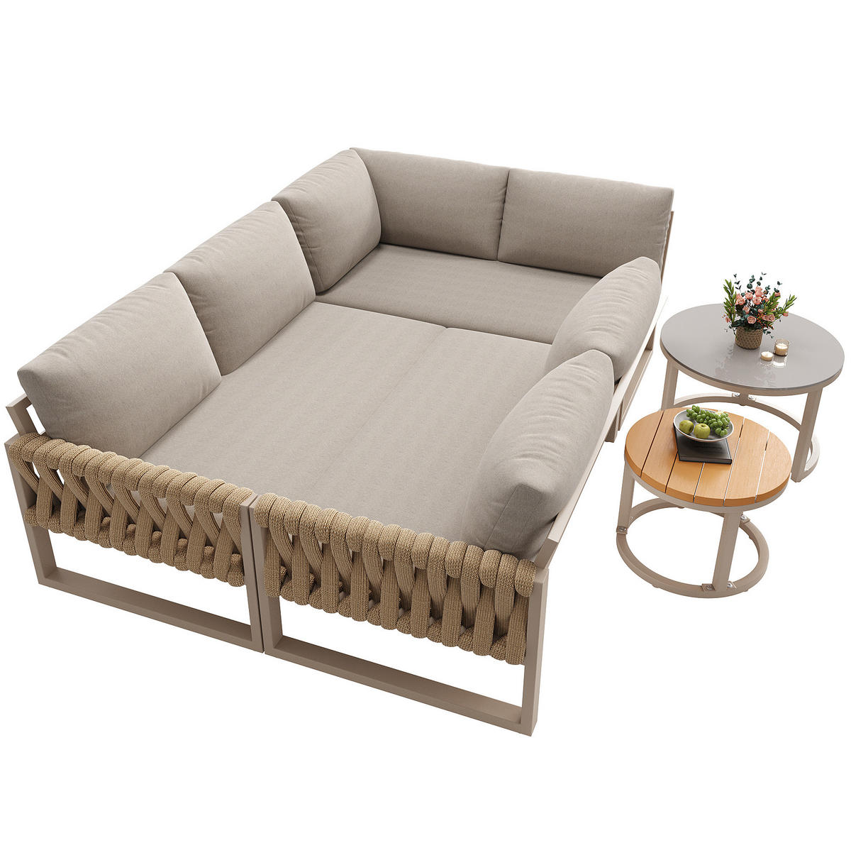 GARTENLOUNGE-SET 110/66/86 cm beige aus Metall und Olefin modular und pflegeleicht - Beige, Metall - OKWISH