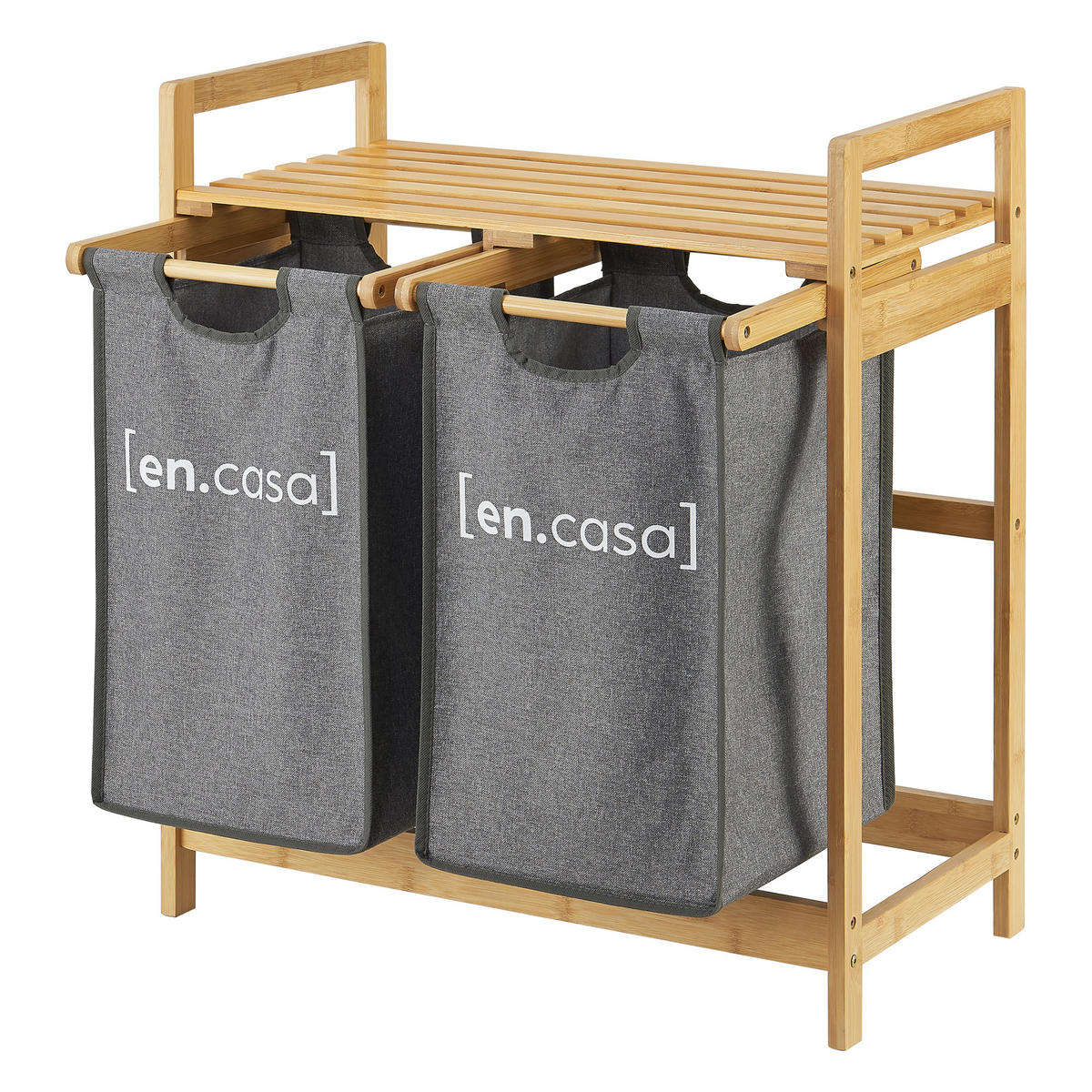 WÄSCHEREGAL Kärkölä - Naturfarben/Grau, Holz/Textil (63.5/73/33cm) - [en.casa]