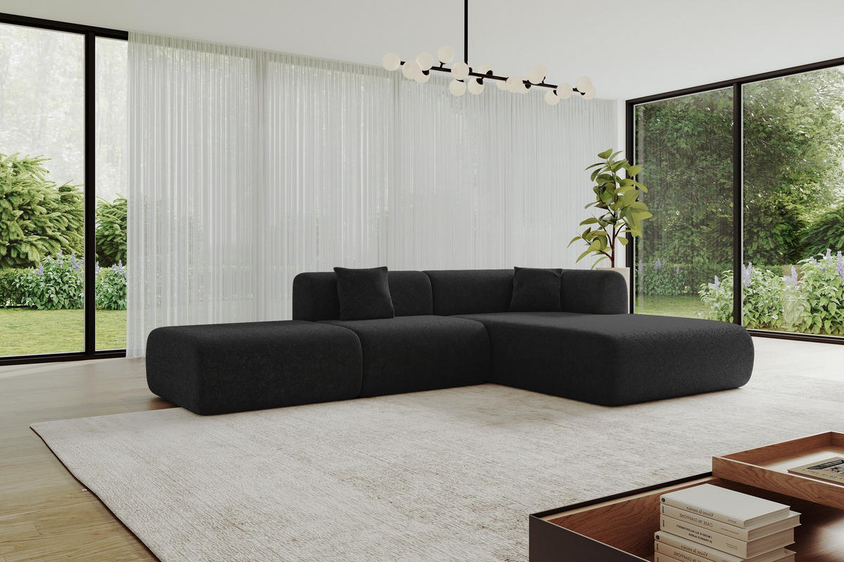 ECKSOFA Ottomane Rechts OVLY-L 289x176x71 Schwarz Chenille - Schwarz, Holzwerkstoff/Kunststoff (289/176cm) - ALTDECOR