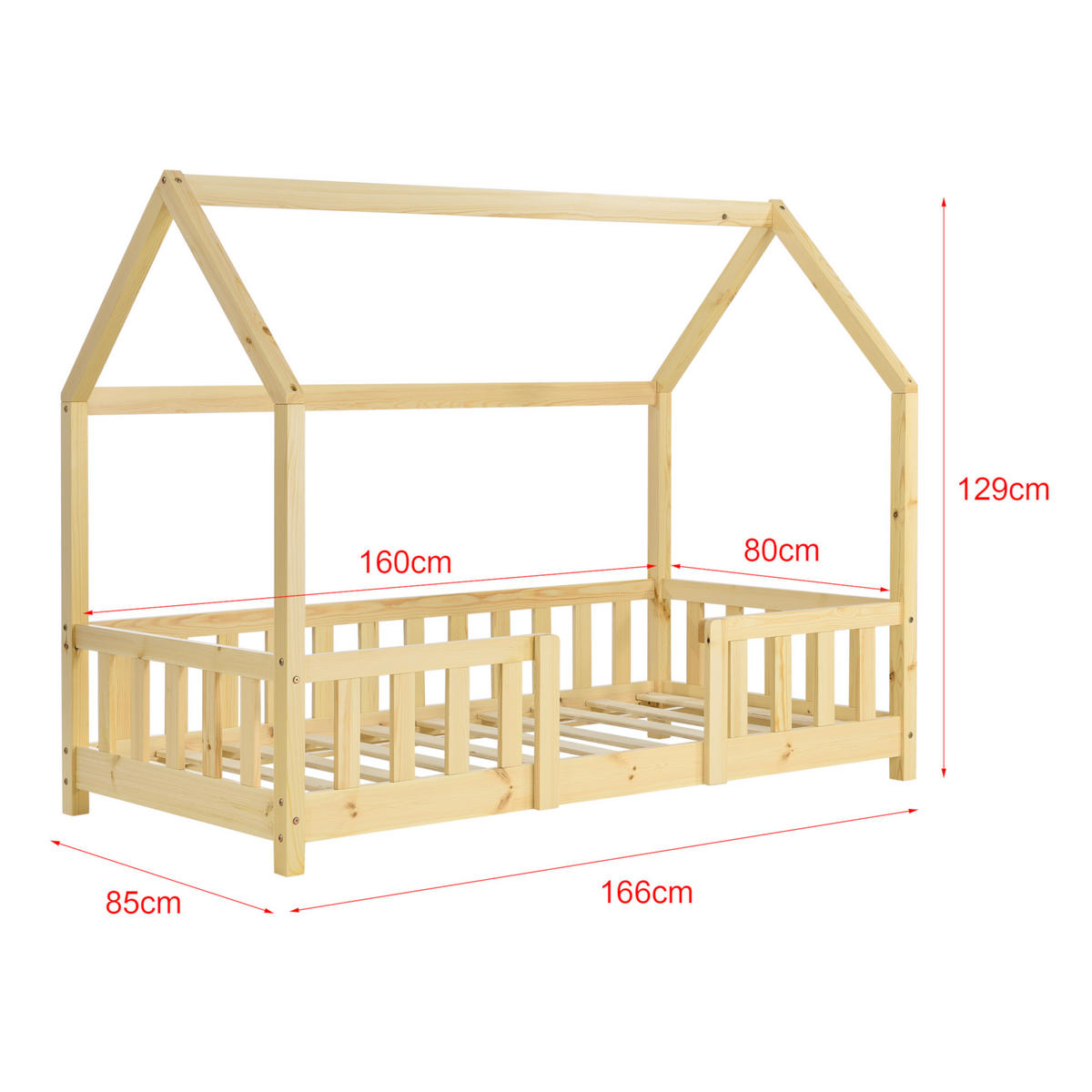HAUSBETT Sisimiut - Naturfarben, Holz (80/160cm) - [en.casa]