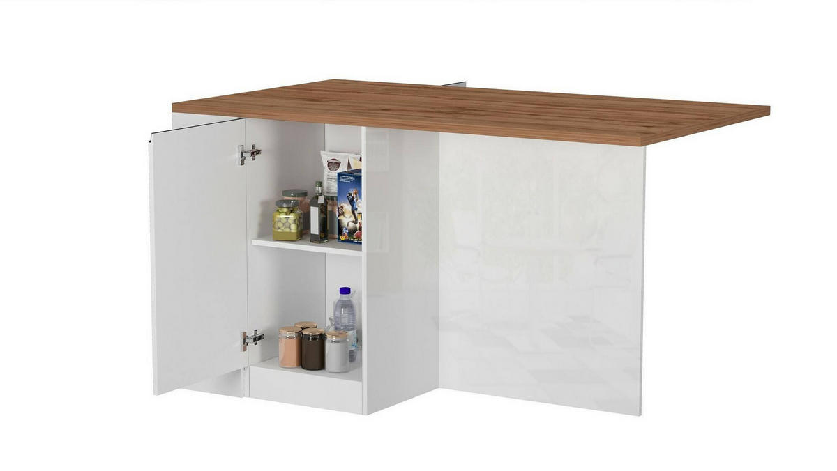 KÜCHENINSEL Glänzendes Weiß, Eiche 90/160/90 cm - Eichefarben/Weiß, Holzwerkstoff (160/90/90cm) - DMORA