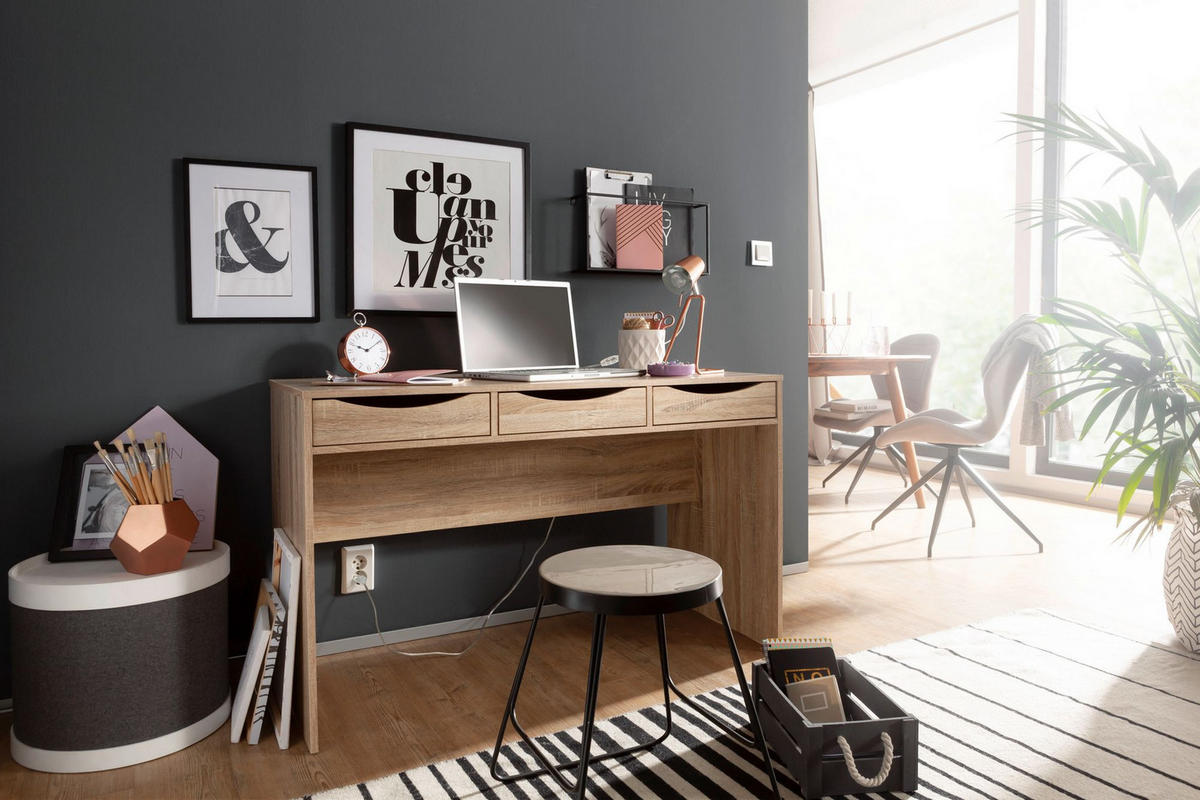 SCHREIBTISCH – Sonoma Eiche, mit Schubladen, praktische Blende, stabil - Beige, Holz (55/120/75cm) - KADIMA DESIGN