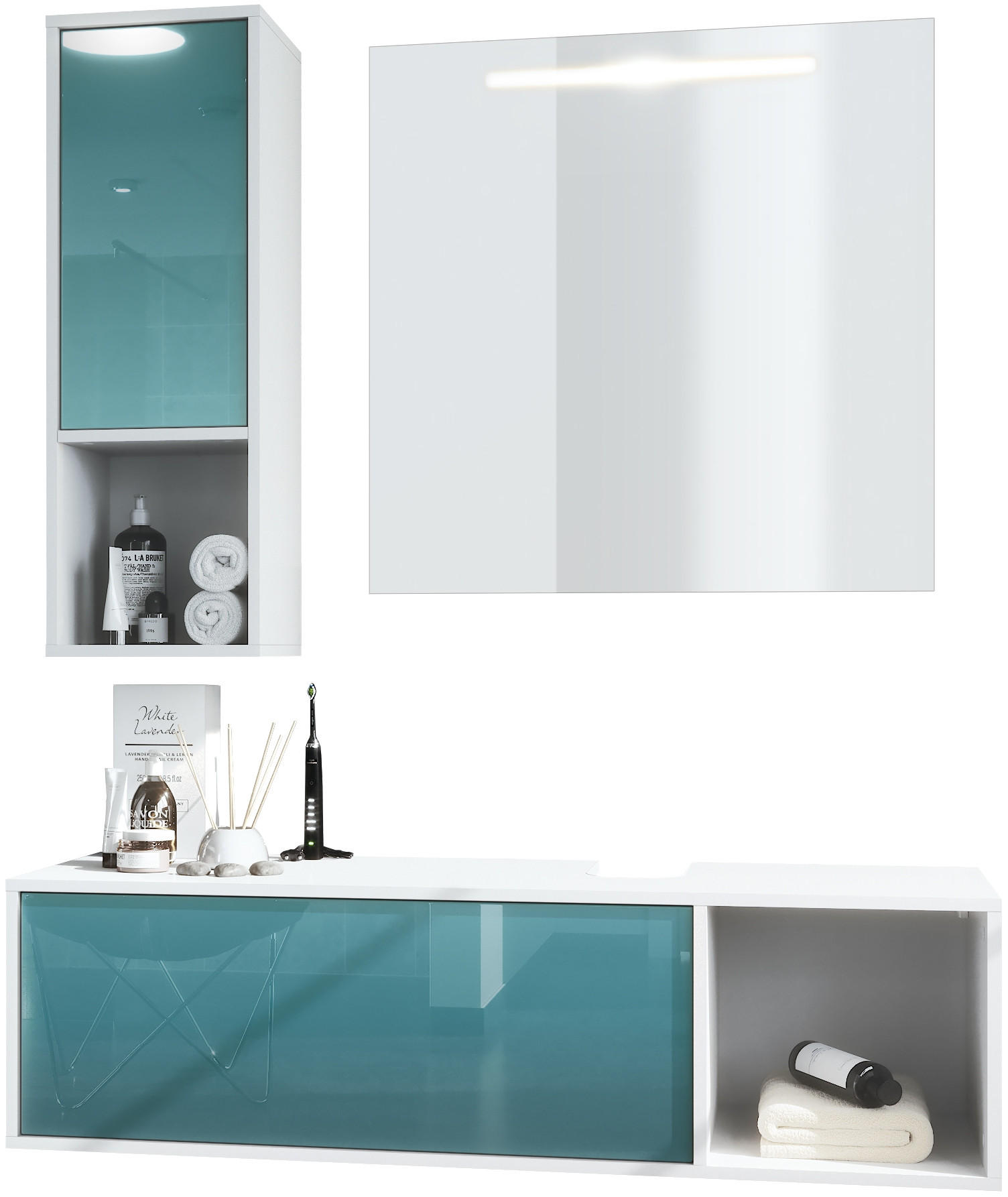 BADMÖBELSET La Costa Fronten in Petrol Hochglanz - Petrol, Holzwerkstoff (126.5/190/46cm) - Vladon
