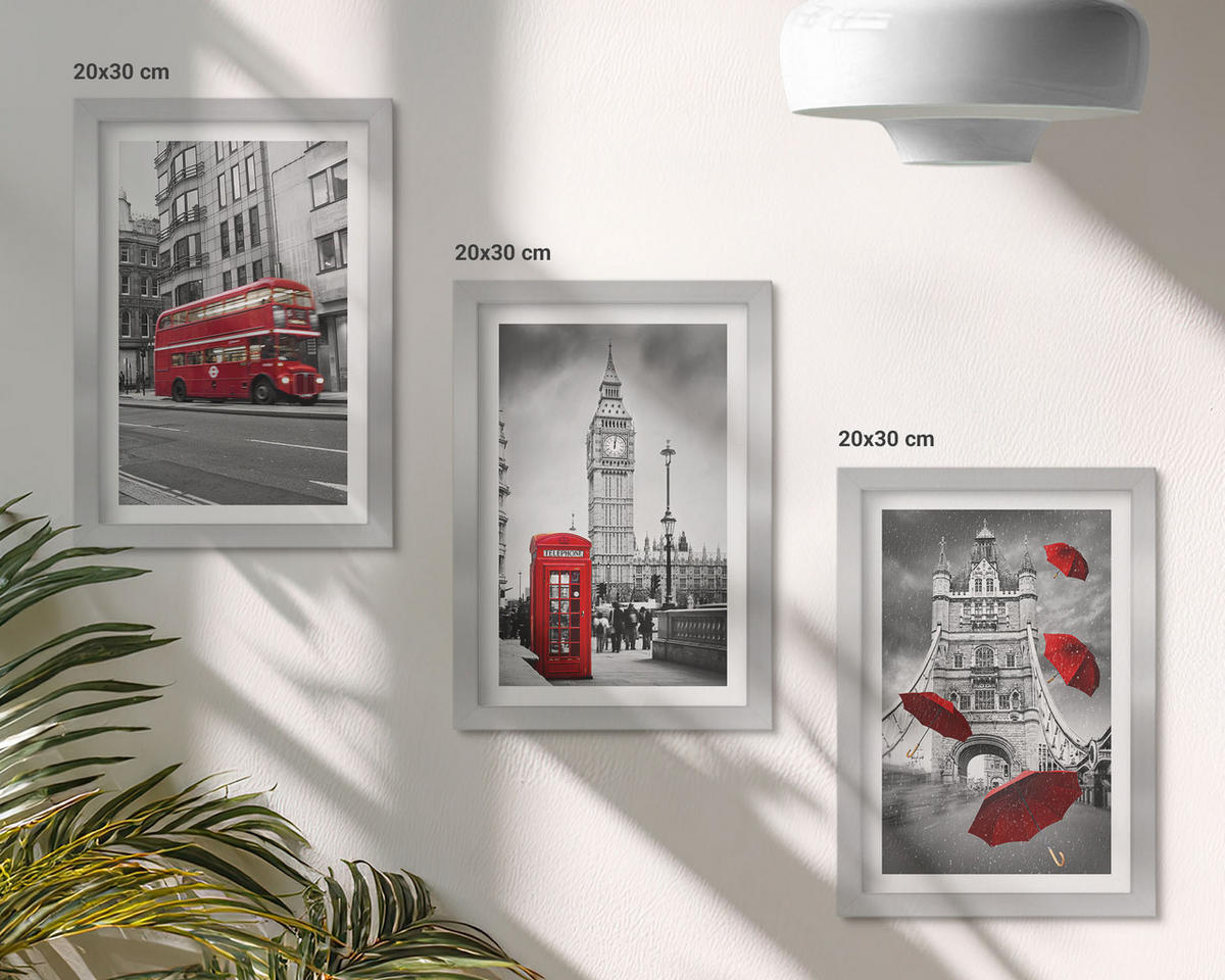 BILDER SET 3er Set - 20x30 cm Silberner Rahmen - Red Accents London - Silberfarben, Kunststoff (20/30cm) - TULUP