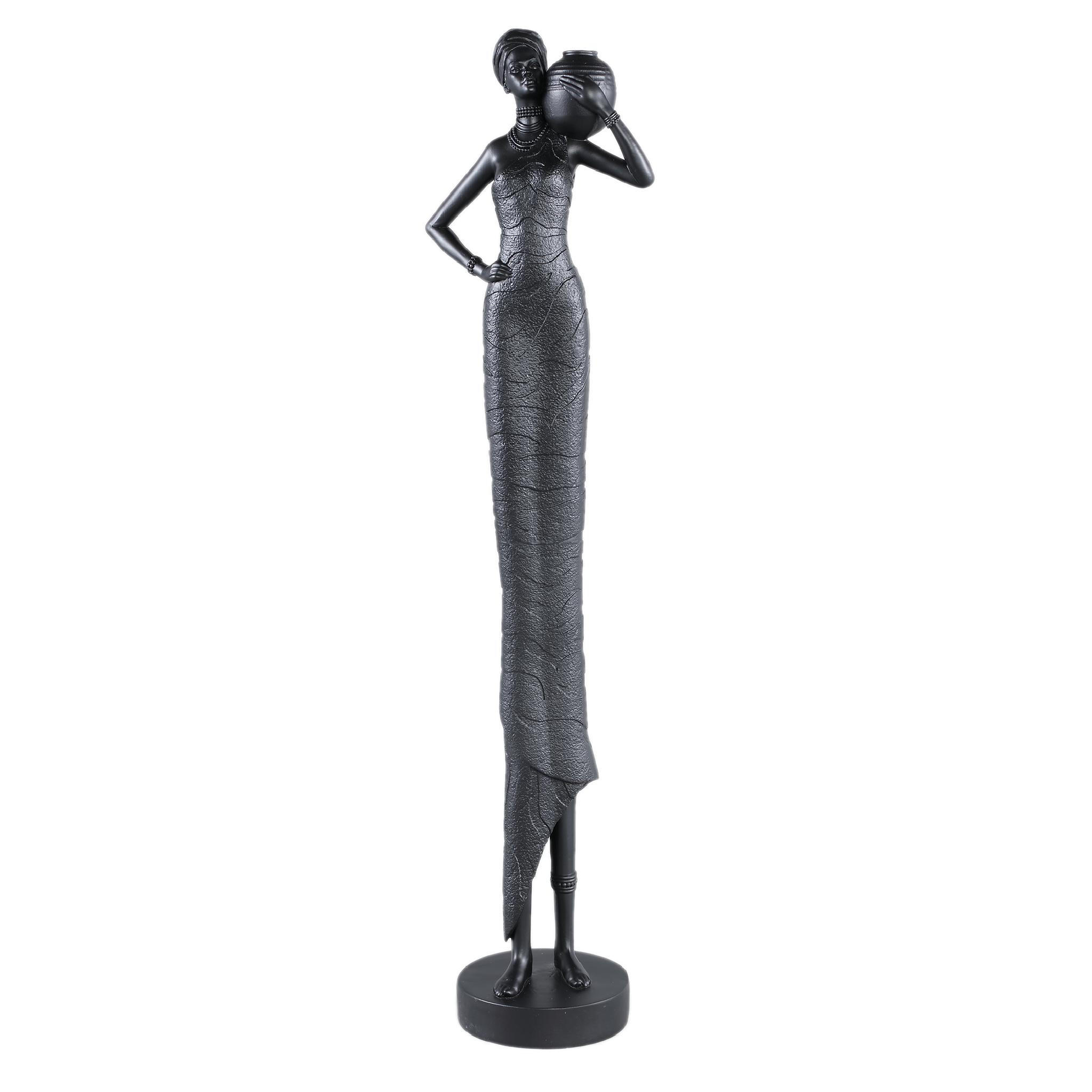 SKULPTUR Rafah Schwarz 16.5/13/70cm - Schwarz, Kunststoff (13/70/16.5cm) - PTMD Collection