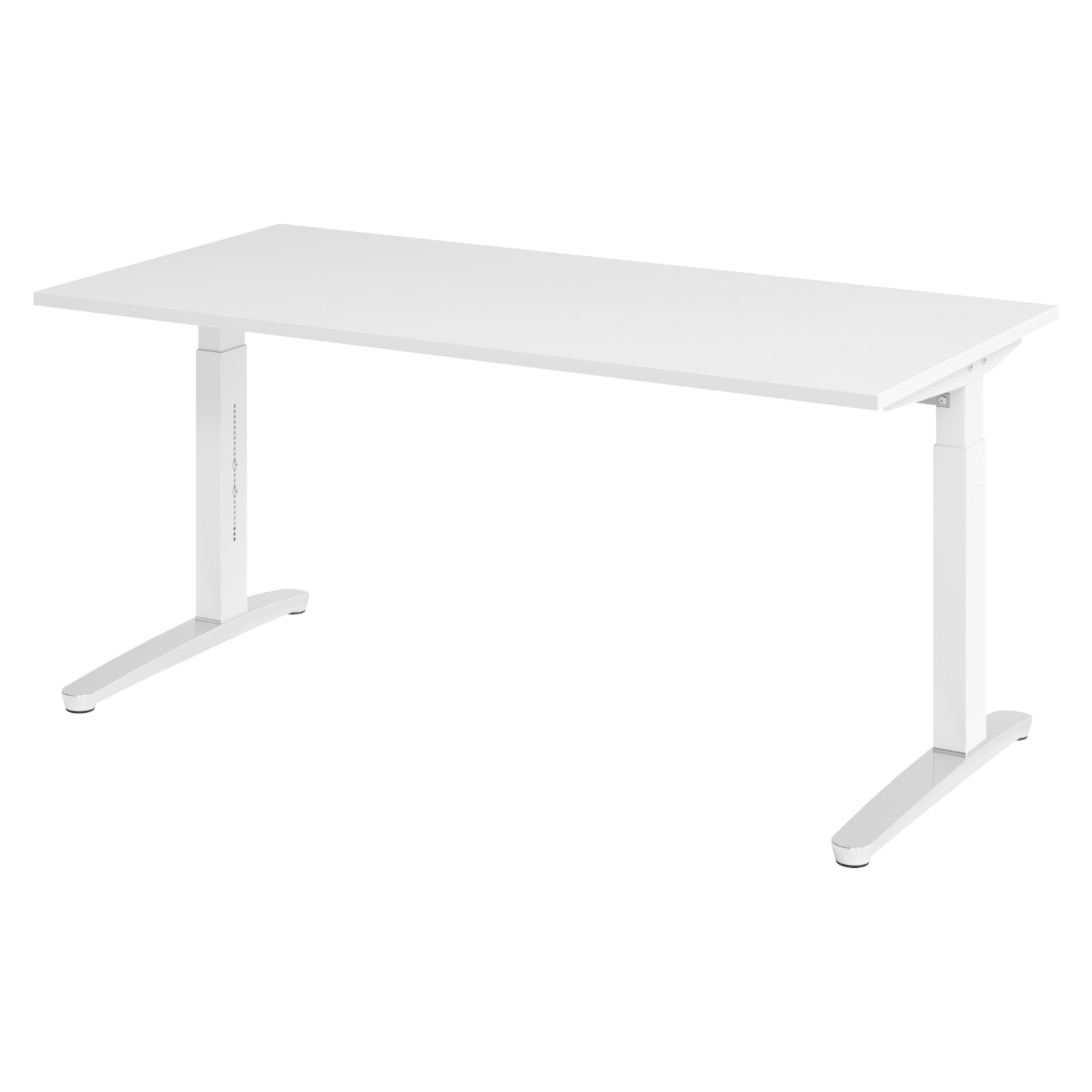 SCHREIBTISCH Serie-XB 80/160/74 cm in Weiß/Weiß/Alu poliert - Weiß, Holzwerkstoff (80/160/74cm) - bümö