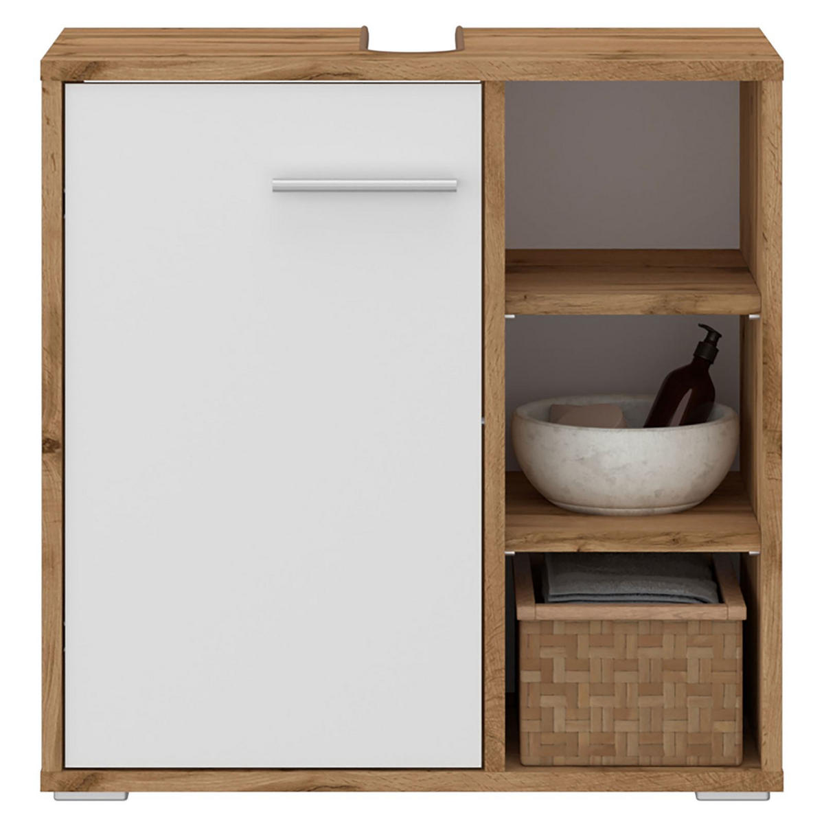 WASCHBECKENUNTERSCHRANK ORNA - Eiche Wotan/Weiß, Holzwerkstoff (60/60/30cm) - CARO-Möbel
