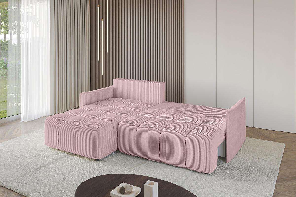 ECKSOFA Ottomane links LONLI-L 251x189x68 Rosa Cord - Rosa, Holzwerkstoff/Kunststoff (251/189cm) - ALTDECOR