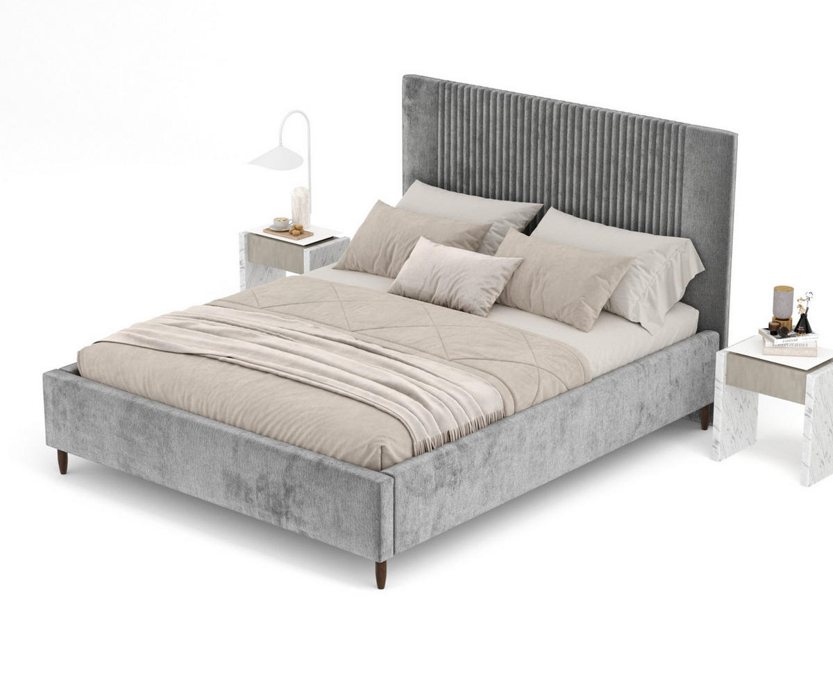 POLSTERBETT Etero Grau 120/200 cm im Chenille-Stoff - Wengefarben/Naturfarben, Holz/Holzwerkstoff (120/200cm) - Maison de Reve