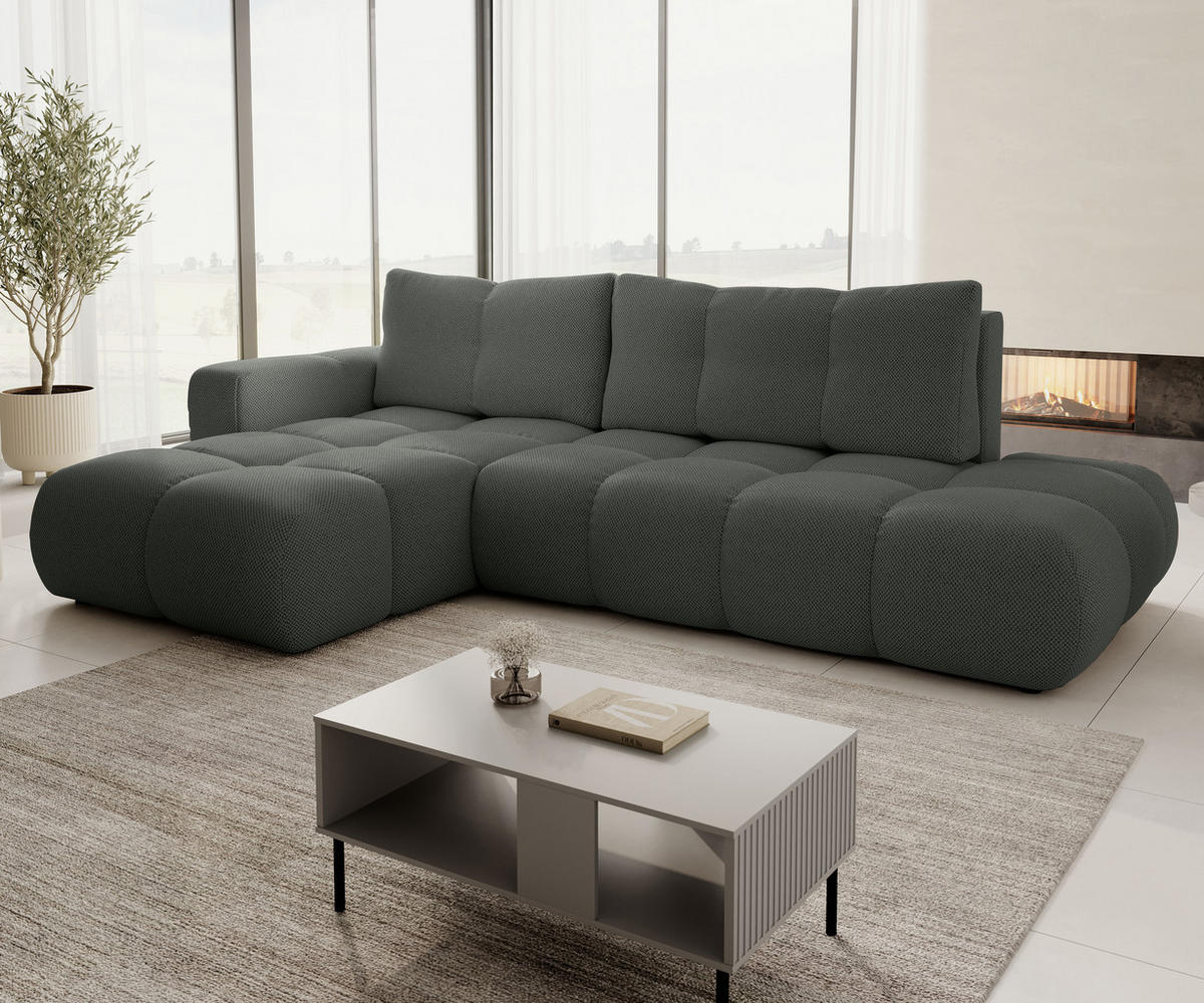 ECKSOFA L Form Hosio Dunkelgrau 286/177/88 cm Links mit Schlaffunktion - Dunkelgrau/Schwarz, Kunststoff/Textil (177/286cm) - AX Living