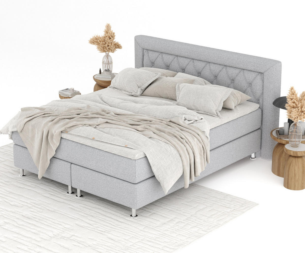BOXSPRINGBETT Lavello Hellgrau 140/200 cm mit Latex-Topper - Silberfarben/Hellgrau, Holz/Holzwerkstoff (140/200cm) - Maison de Reve