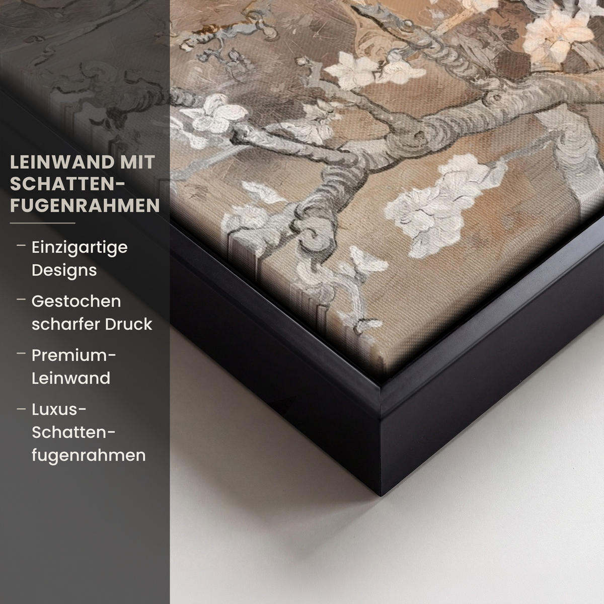 LEINWAND Bilder mit Rahmen - Mandelblüte - Kunst - Van Gogh - Beige - Abstrakt - 20x30 - Braun, Textil (20/30cm) - MuchoWow