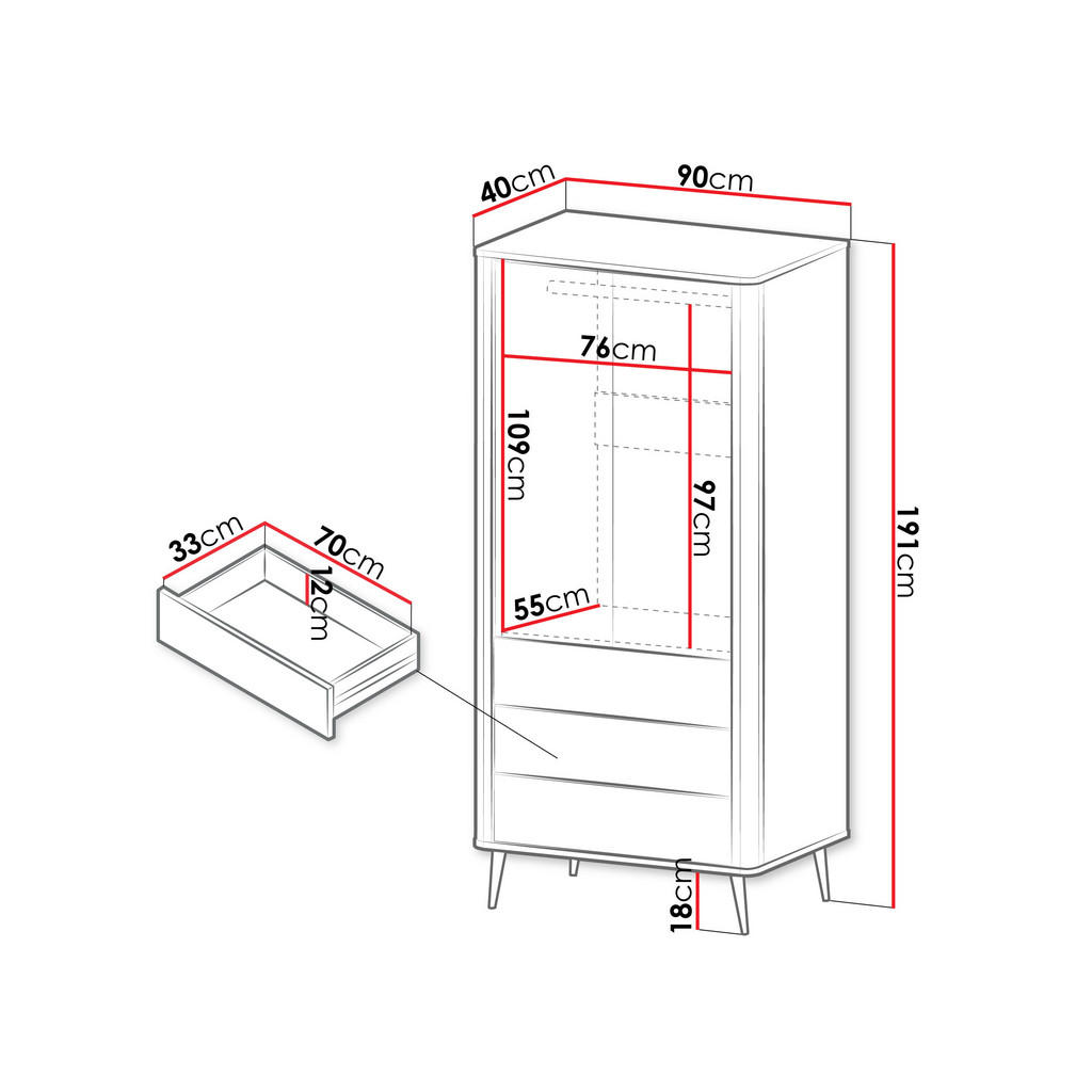 Thumbnail - Mirjan24 Drehtürenschrank, Kaschmir, Grau, Metall, 3 Schubladen, Rechteckig, 90x191x40 cm, Schlafzimmer, Kleiderschränke...