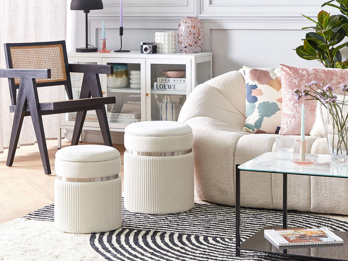 POUF Camdenton 36-31/36-31/44-38 cm - Weiß, Textil (36/38/36cm) - Beliani