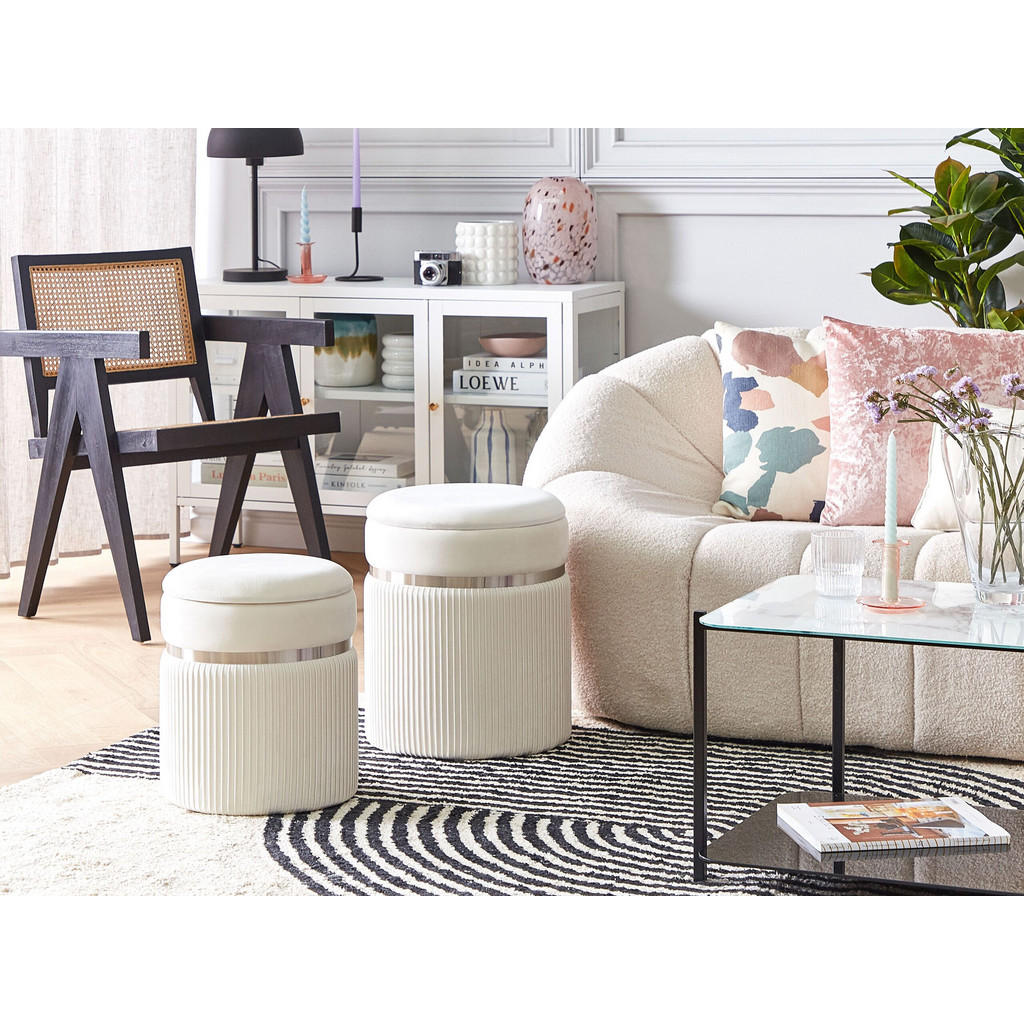 Thumbnail - Beliani Pouf, Weiß, Textil, 1-Sitzer, Rund, 36x38x36 cm, Wohnzimmer, Hocker, Poufs