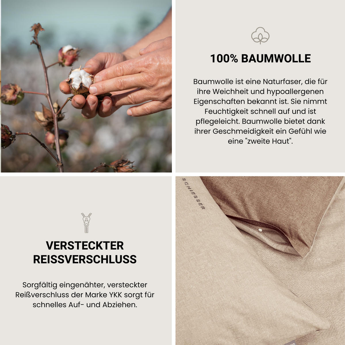 KISSENHÜLLENSET Doubleface - Renforcé - 2-teilig - 40 x 80 cm - Sand - Sandfarben, Textil (40/80cm) - SCHIESSER