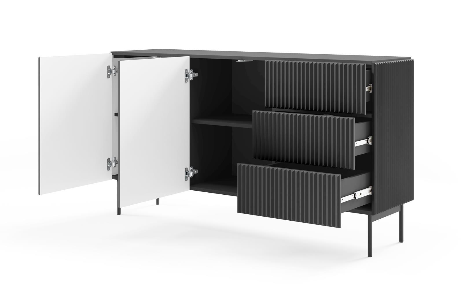 SIDEBOARD Tutti Schwarz, Kombikommode - Schwarz, Holzwerkstoff/Metall (147/81/40cm) - Bettso