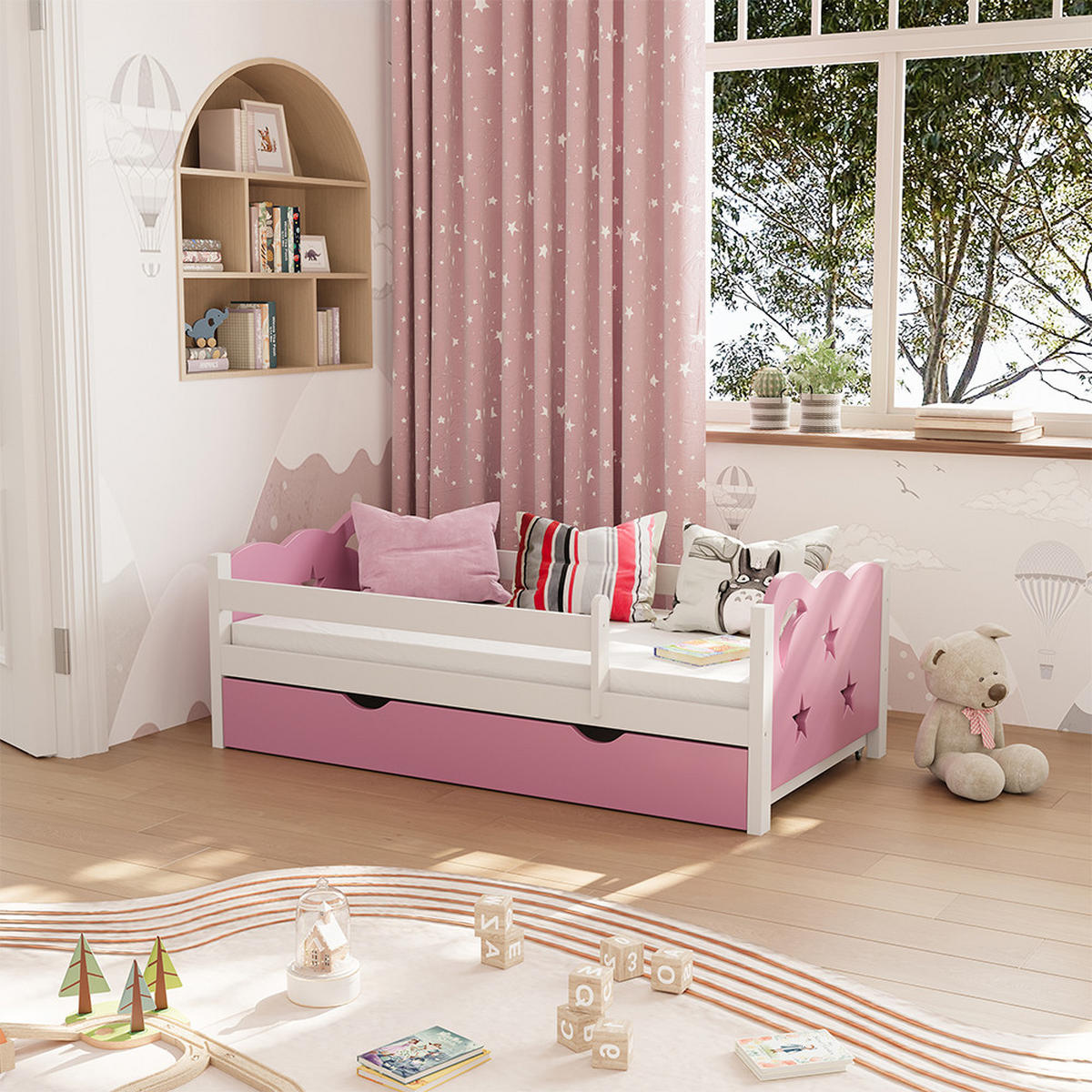 KINDERBETT Jessica Rosa/Weiß 70x140 cm mit Schublade und Matratze - Pink/Weiß, Holzwerkstoff (146/53/76cm) - VitaliSpa