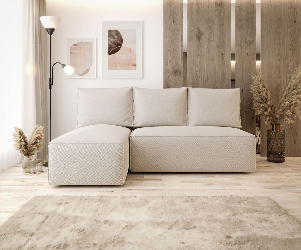 ECKSOFA mit Schlaffunktion SAVIO MINI Curio 09 Links - Ecru, Textil (200/140cm) - Bedante