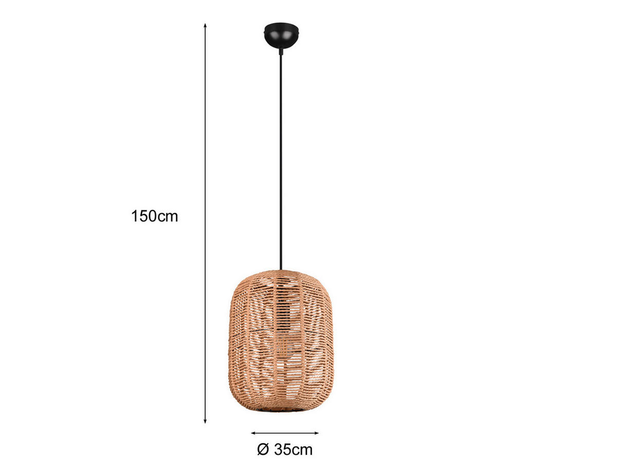 LED-HÄNGELEUCHTE mit Lampenschirm aus Sisal Ø35cm - Naturfarben, Naturmaterialien/Metall (35/35/150cm) - meineWunschleuchte