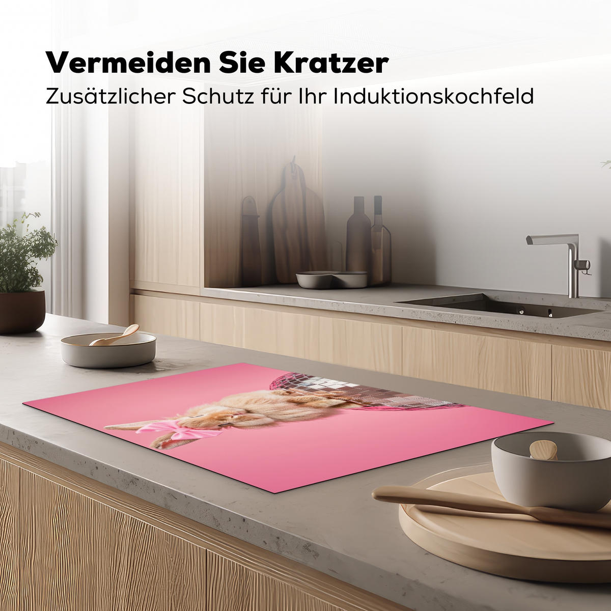 HERDABDECKPLATTE Schleife - Discoball - Kaninchen Induktionsmatte 81x52 cm - Pink, Kunststoff (81/52/0.2cm) - MuchoWow