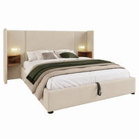 BETT mit Stauraum 180x200 cm Leinen Beige mit USB, Type-C und Leselicht - Beige, Metall (180/200cm) - Meubliv